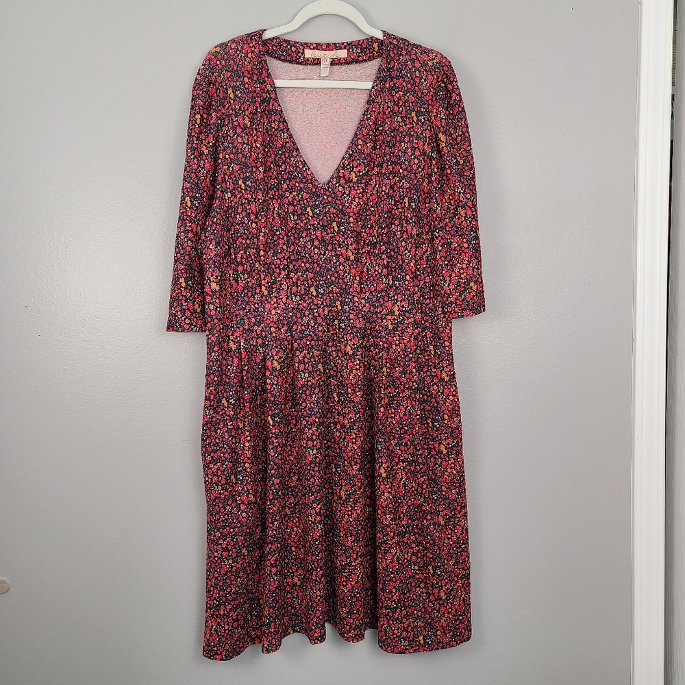 Modcloth Hutch V-neck Floral Half-Sleeve Pullover Plus Size Dress W/ Pockets 1x